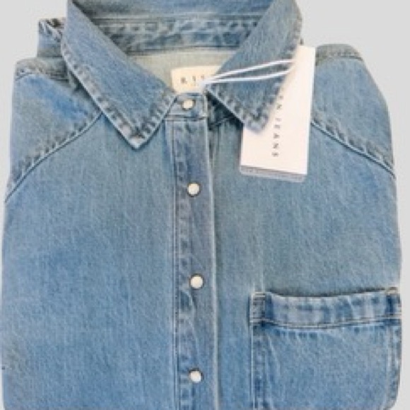 New Trending Perfect Cotton Denim Button Down Long Sleeve Top - Picture 7 of 7